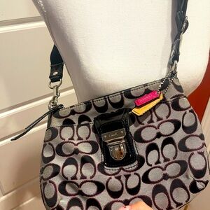 COACH Authentic logo Black Gray Magenta mini crossbody bag with fobs